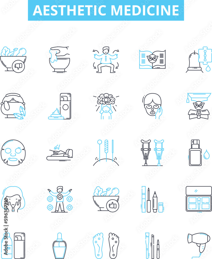 Aesthetic medicine vector line icons set. Aesthetic, Medicine, Cosmetics, Beauty, Treatment, Skin, Facial illustration outline concept symbols and signs