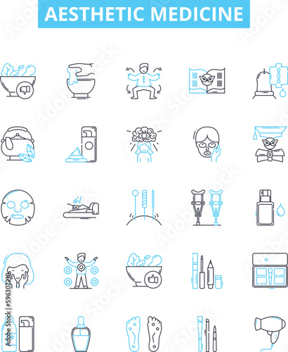 Aesthetic medicine vector line icons set. Aesthetic, Medicine, Cosmetics, Beauty, Treatment, Skin, Facial illustration outline concept symbols and signs