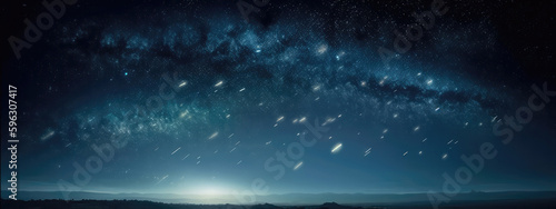 Abstract Starry Sky With Falling Meteorites, Panoramic Background. Generative AI © Ян Заболотний