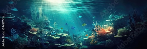 An Image Of A Vivid, Abstract Underwater World Background. Generative AI © Ян Заболотний