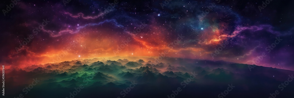 Orange Purple Green Space , Panoramic Background. Generative AI