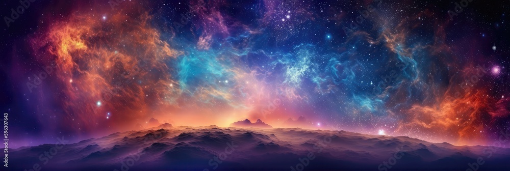 Orange Purple Blue Space , Panoramic Background. Generative AI