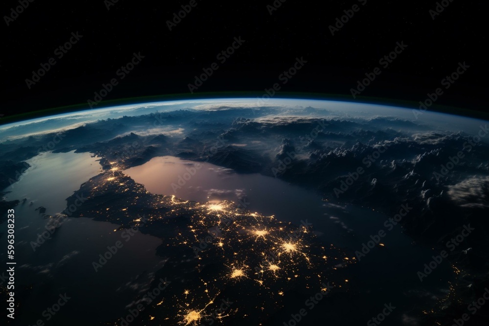 View of Asia and the Earth from space. Generative AI