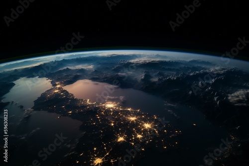 View of Asia and the Earth from space. Generative AI