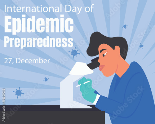 illustration vector graphic of Laboratory workers are examining using a microscope, perfect for international day, epidemic preparedness, celebrate, greeting card, etc.