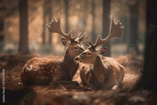 Romantic deer couple cuddling for Valentine's Day. Generative AI