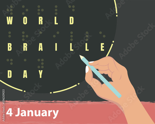 illustration vector graphic of a hand writing with a pencil, perfect for international day, world braille day, celebrate, greeting card, etc.