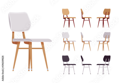 Family leisure chair big set. Mid-century modern and contemporary kitchen, dining room, commercial settings, living space. Vector flat style cartoon home, office articles isolated on white background
