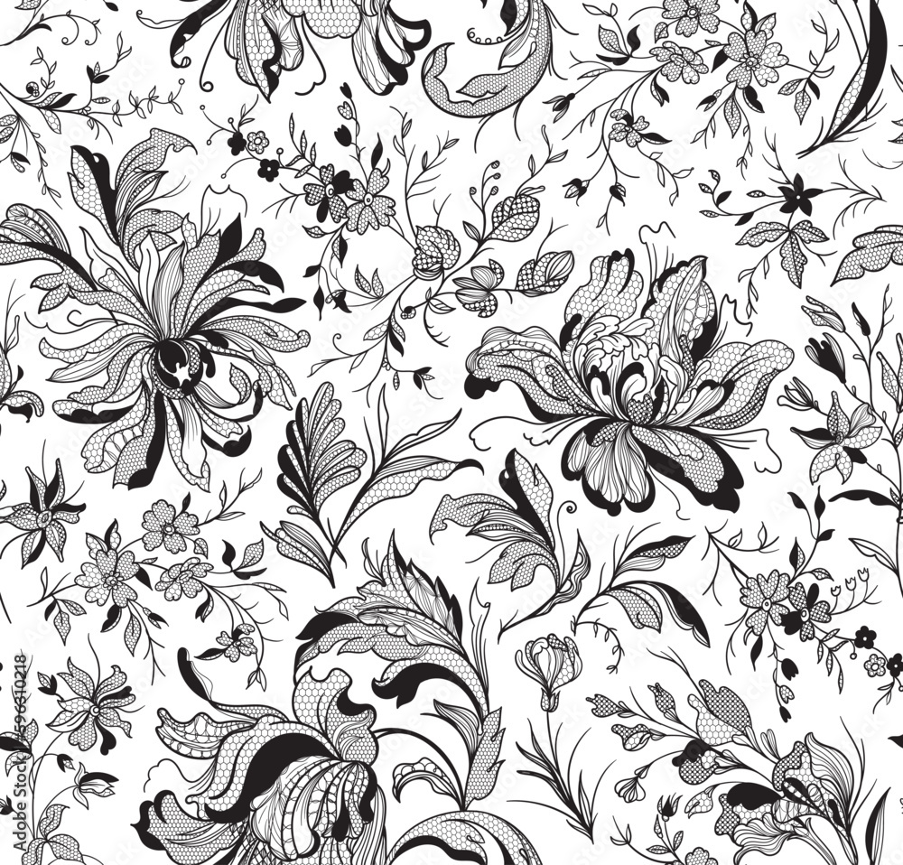 Fototapeta premium Seamless vintage floral lace pattern