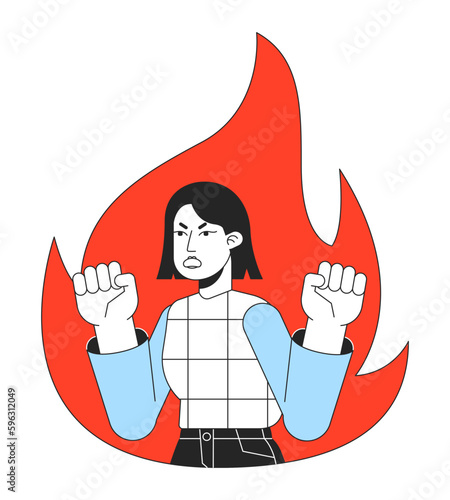 Emotional burnout flat line concept vector spot illustration. Woman experiencing stress overload 2D cartoon outline character on white for web app UI design. Anger issues editable colorful hero image