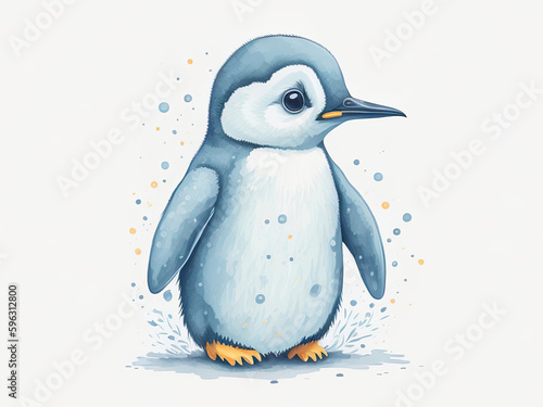 a baby penguin in watercolor style