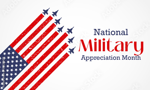 Military Appreciation Month (NMAM) is celebrated every year in May and is a declaration that encourages U.S. citizens to observe the month in a symbol of unity. Vector illustration