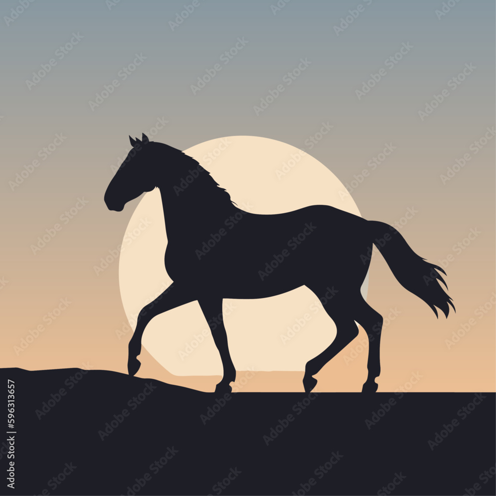 Silhouette horse, landscape, vector illustration Silhouette horse, landscape, vector illustration