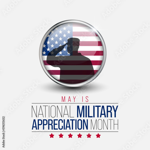 Military Appreciation Month (NMAM) is celebrated every year in May and is a declaration that encourages U.S. citizens to observe the month in a symbol of unity. Vector illustration