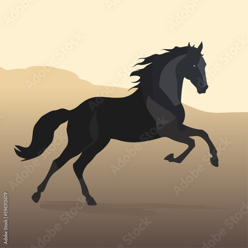 Silhouette horse, landscape, vector illustration © Dmytro