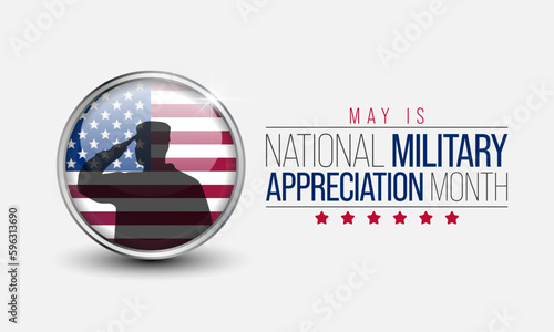 Military Appreciation Month (NMAM) is celebrated every year in May and is a declaration that encourages U.S. citizens to observe the month in a symbol of unity. Vector illustration