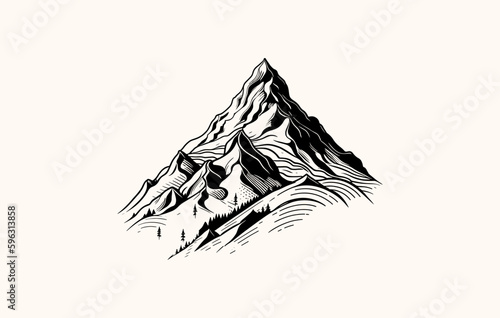 Mountain Silhouette Vector,linear, one, black, banne
