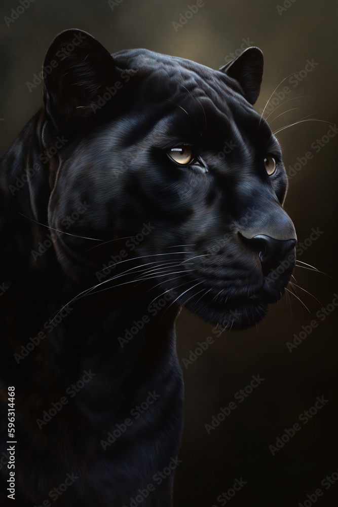 AI generated dark and mysterious portrait of a black panther