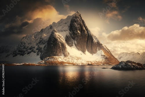 The towering peak of Stamsund, Lofoten Generative AI photo