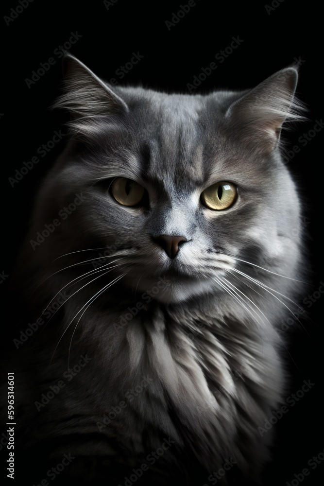 AI generated portrait of a gray long haired cat AI generated portrait of a gray long haired cat