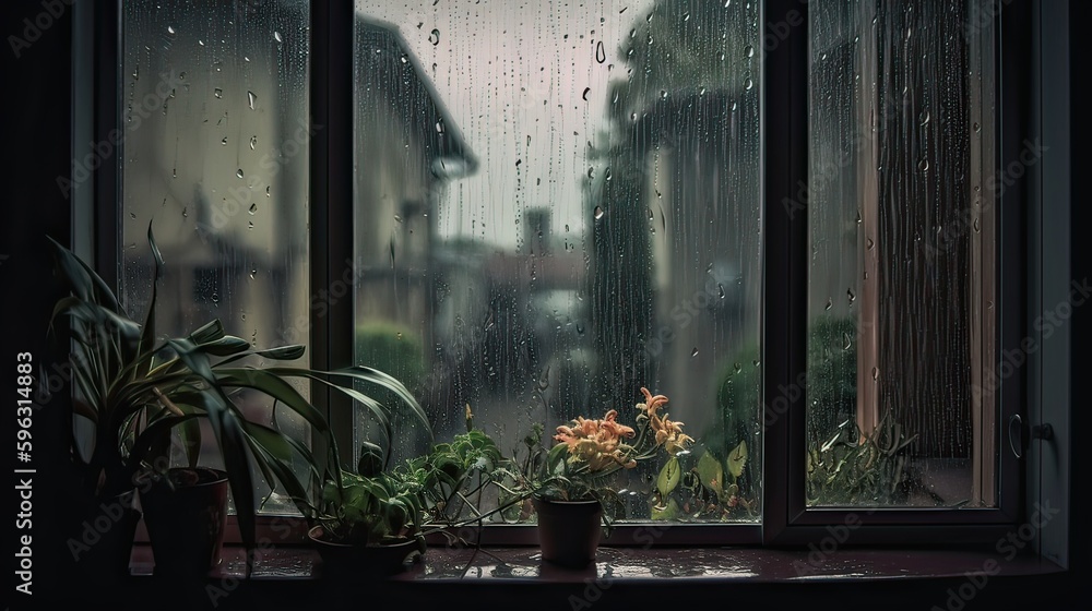 window with flowers. generative ai window with flowers. generative ai