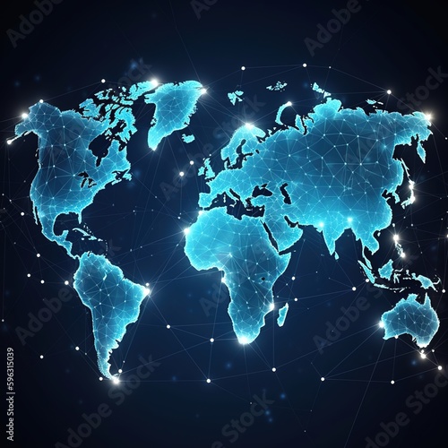 world map on blue background. generative ai