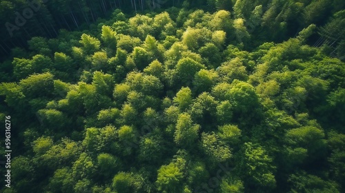 Top-down view photo of a deep green rainforest, nature environment background, created using Generative AI technology photo