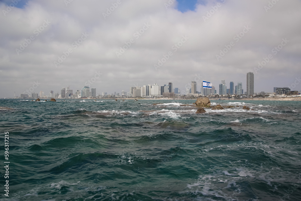 Naklejka premium Panoramic view of Tel Aviv, Israel - Independence day