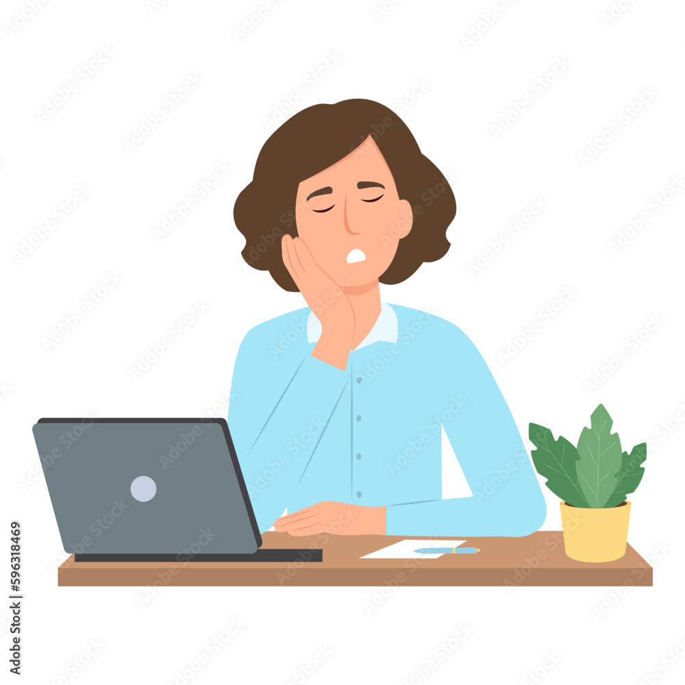 Office worker taking a nap at desk. Work burnout and fatigue.  Vector illustration.