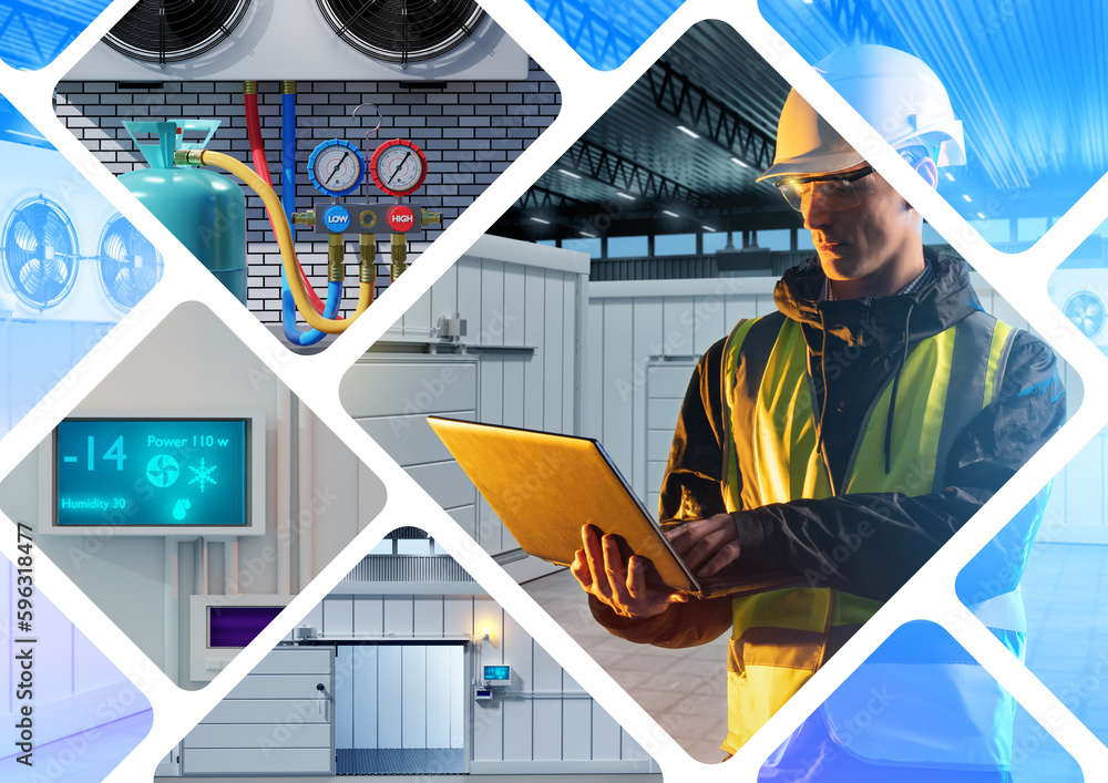 Foto de Refrigeration technologies. Man engineer. Production of