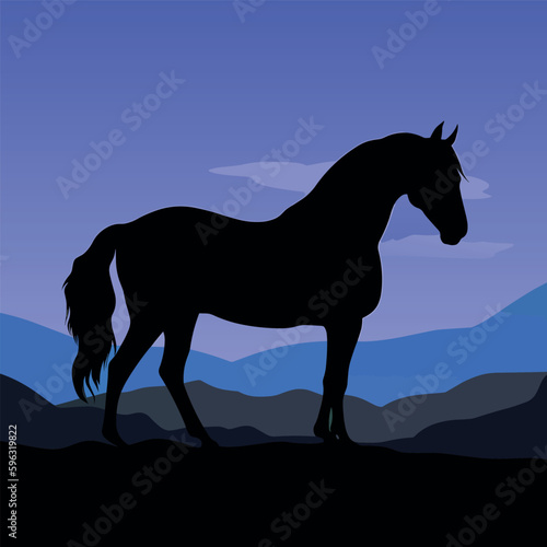 Balck Silhouette horse, landscape, vector illustration © Dmytro