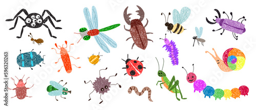 Children's drawing. Set with bugs.