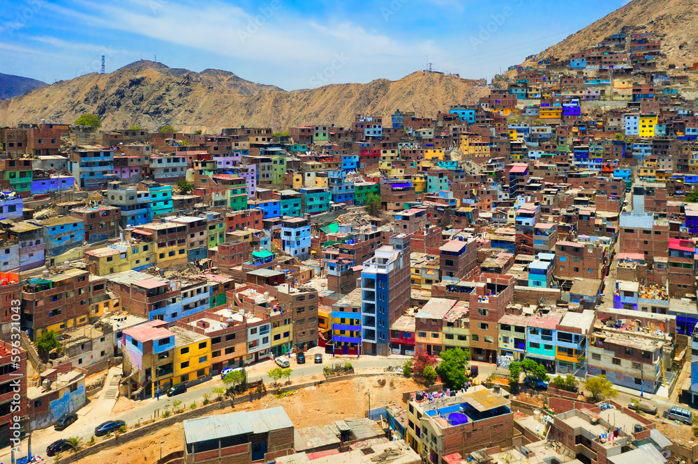 Colorful shanty town in Lima city, Peru