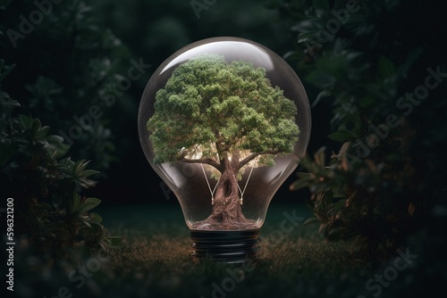 A tree is flourishing inside a light bulb. Generative AI
