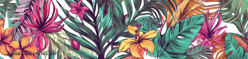 Generative AI illustration of a drawing palm leaves in a colorful modern style background