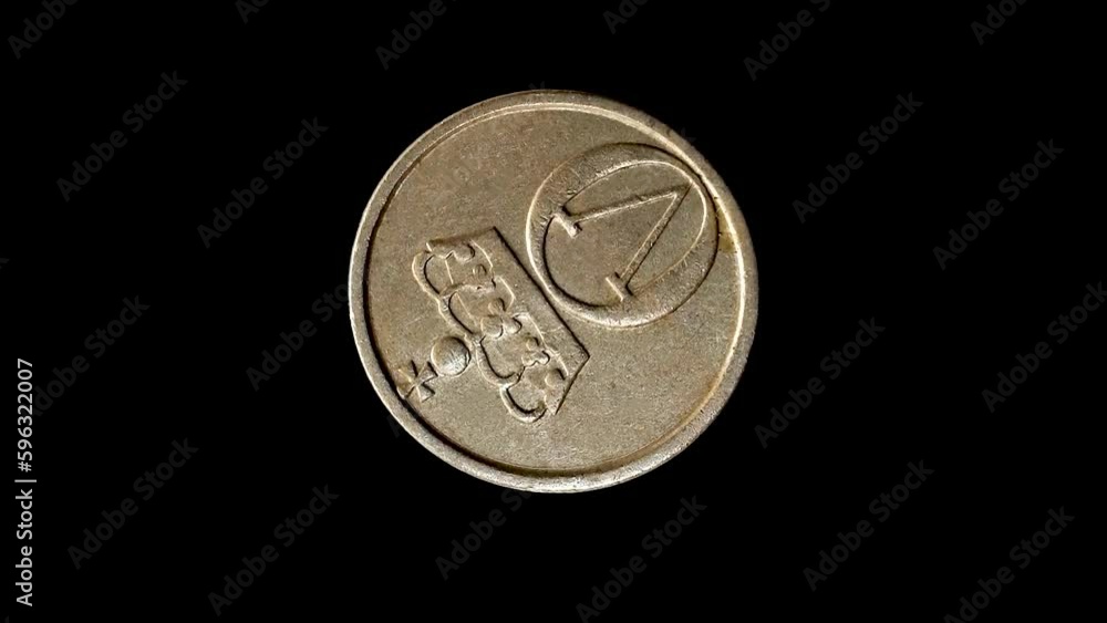 Obverse of Norway old coin 10 ore isolated in black background. 4k video Obverse of Norway old coin 10 ore isolated in black background. 4k video