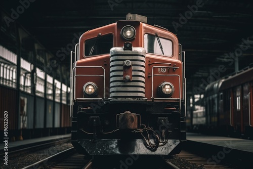 Railway engine, diesel locomotive facing forward. Generative AI