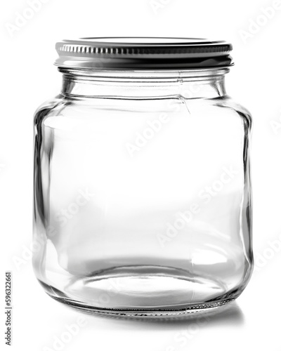 empty glass jar isolated on a monocolor white background