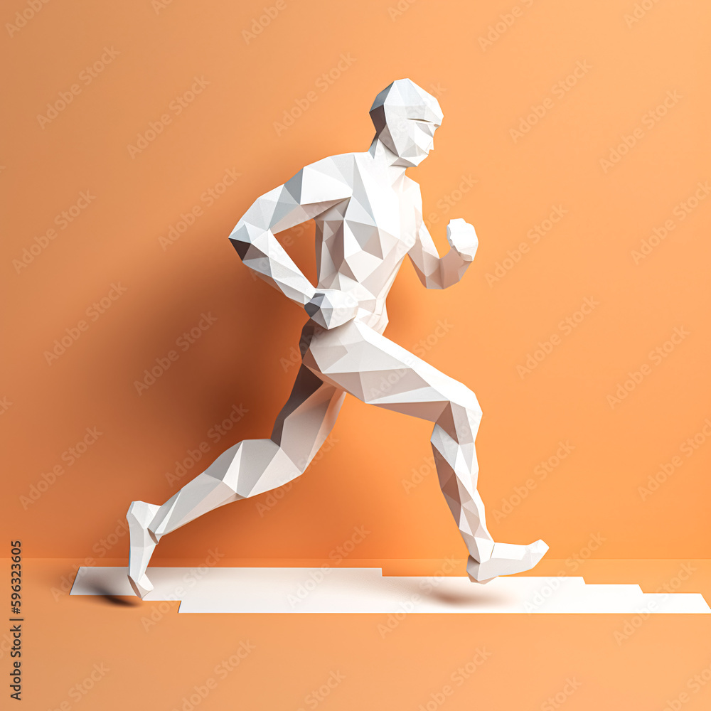 Creative illustration with running man silhouette, generative AI.
