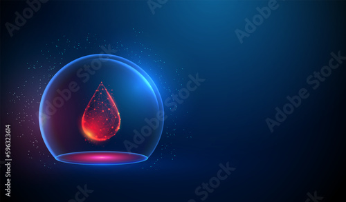 Abstract red drop of blood in glass dome