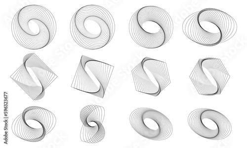 Set of abstract design elements. Geometric shapes. Circle in spiral with lines as icon, logo or design element. Vector illustration EPS 10