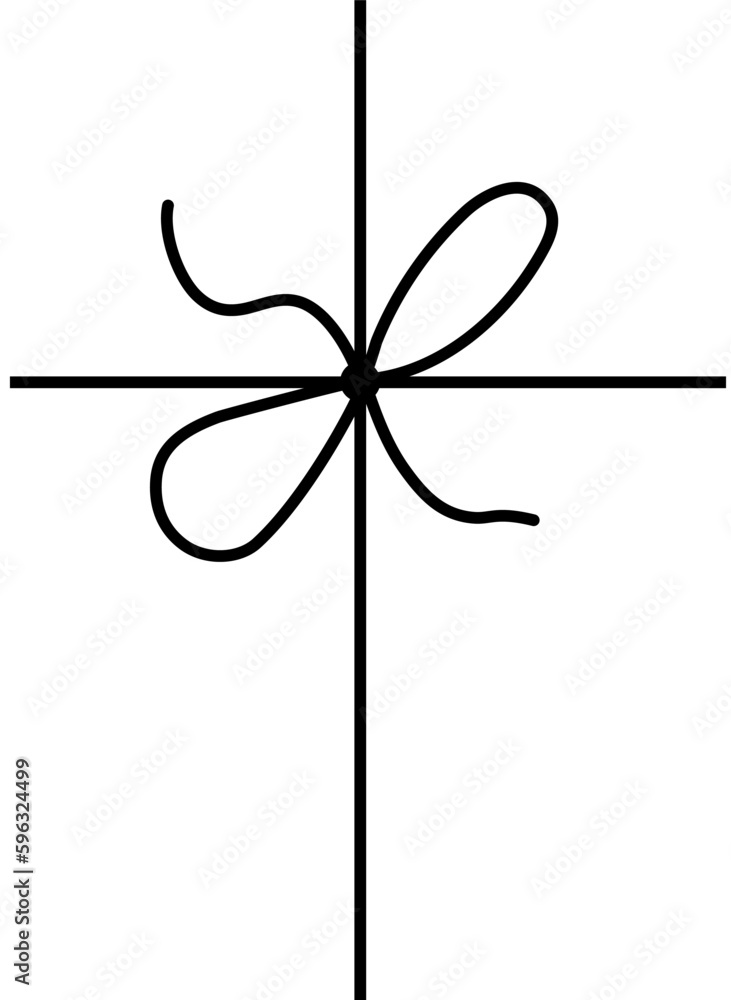 Bow on gift ribbon string vector silhouette icon. Black line art rope cord with knot and bow for holiday christmas package decoration. Bow on gift ribbon string vector silhouette icon. Black line art rope cord with knot and bow for holiday christmas package decoration.