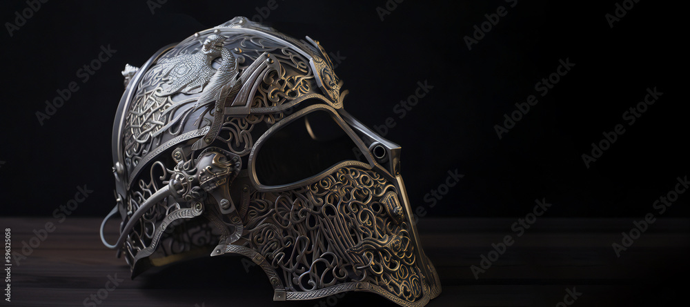 Medieval armour iron helmet detailed. Generative ai. Medieval armour iron helmet detailed. Generative ai.
