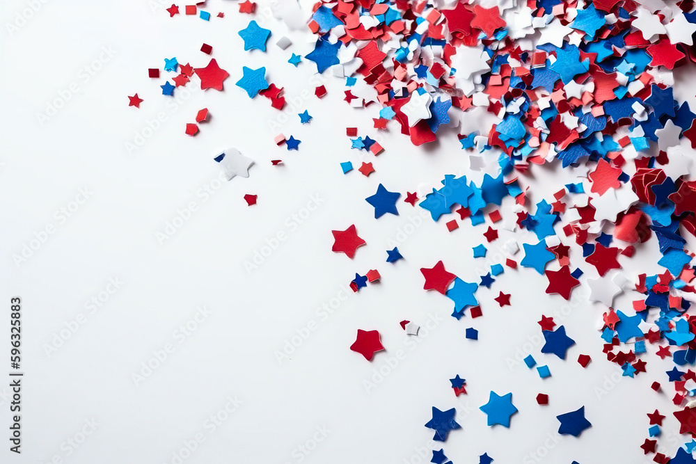 White background with blue red and white stars and decor. American Independence Day concept.