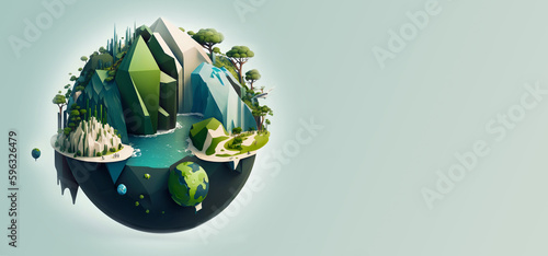 Earth Day, World Environment Day, Paper, Low Poly, Concept. Generative Ai