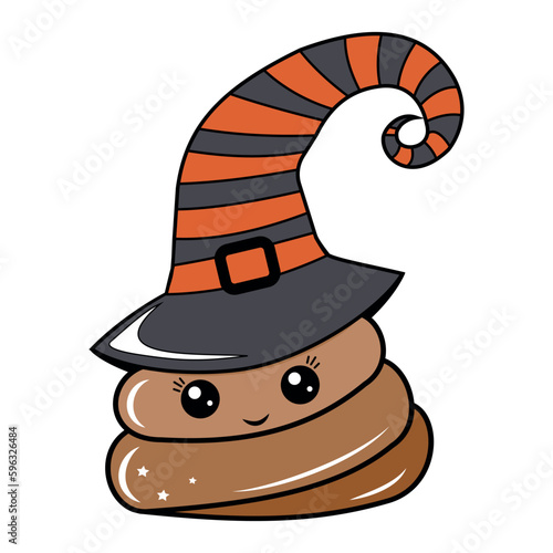 Cute Character - poop holiday Hello, kawaii. Vector isolated illustration in cartoon style. The concept of the poop character
