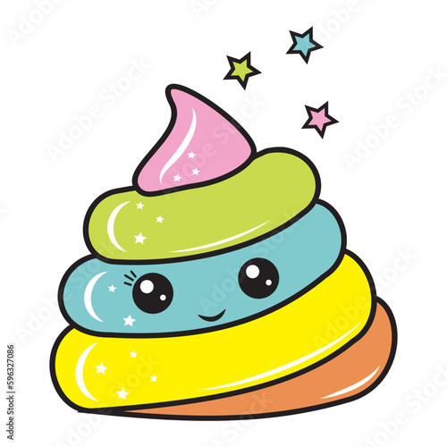 Unicorn kawaii poop color vector illustration in cartoon style