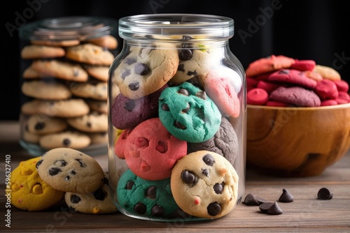 Obraz na płótnie gluten-free and vegan cookie jar overflowing with colorful cookies, created with