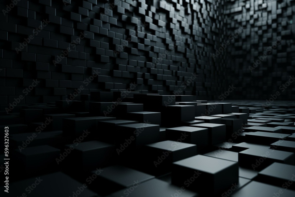 3D black blocks background with copy-space. Generative AI