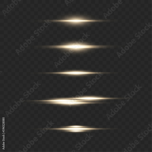 Abstract yellow flash and laser beams. Isolated on transparent black background. Vector